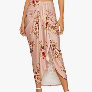 Women's Casual Slit Wrap Asymmetrical Elastic High Waist Maxi Draped Skirt